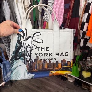 Marc Jacobs White Canvas Tote with Cityscape and Yellow Taxi Graphic